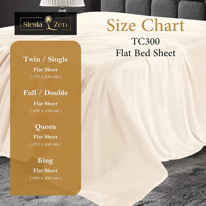 Siesta Zen شيت سرير مسطح كوين من قطن مصري 100% - سييستا زين 270x280 سم - ناعم للغاية بوزن 300 خيط، مقاوم للتلاشي والتجاعيد (كريم) - Image 3